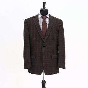 Calvin Klein 39L Brown Check 2-Button Sport Coat Blazer Jacket P337